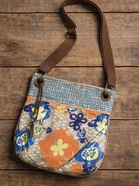Fossil Floral 'Key-Per' Crossbody Bag in Blue, Orange & Tan